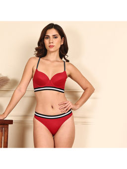 PrettyCat - Women Red Pushup Padded Underwired T-Shirt Bra with Panty (Set of 2)