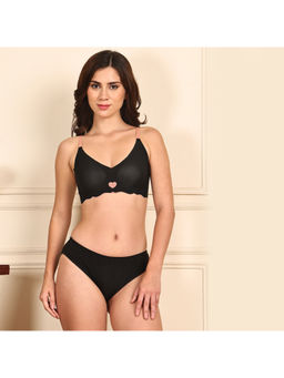 PrettyCat - Women Black Lightly Padded Removable Cup Sports Bra with Panty (Set of 2)