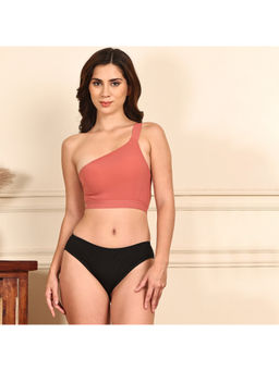 PrettyCat - Women Peach Lightly Padded One Shoulder Sports Bra with Panty (Set of 2)