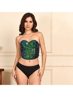 PrettyCat - Women Green Corset Luxury Crop Top Bralette Bra with Panty (Set of 2)