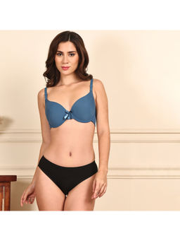 PrettyCat - Women Blue Women Lightly Padded Underwire Plunge Bra with Panty (Set of 2)