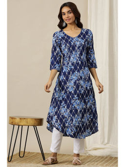 Aurelia - Estate Blue Schiffli Embroidered Rayon A-Line Kurta