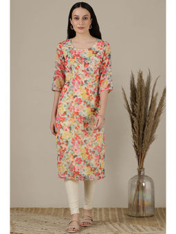 Aurelia - Multi-Coloured Floral Printed Chiffon Straight Kurta