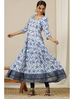 Aurelia - White Floral Printed Flared Kalidar Kurta