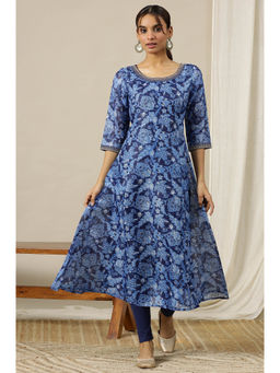 Aurelia - Ensign Blue Flared Kalidar Kota Kurta