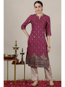 Aurelia - Pink Foil Printed Straight Kurta with Heavy Gold Border
