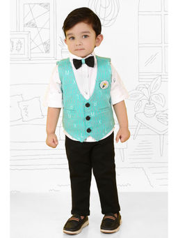 BAD BOYS - Print Perfect Green Dapper Waistcoat, Shirt with Pant & Bow (Set of 4)