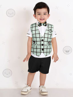BAD BOYS - Dapper & Adorable Green Waistcoat, Shirt with Shorts and Bow (Set of 4)
