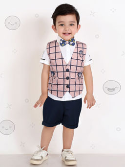 BAD BOYS - Dapper & Adorable Pink Waistcoat, Shirt with Shorts and Bow (Set of 4)