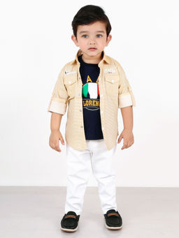 BAD BOYS - Layered Fun Look Mustard Shirt withT-shirt and Pant (Set of 3)