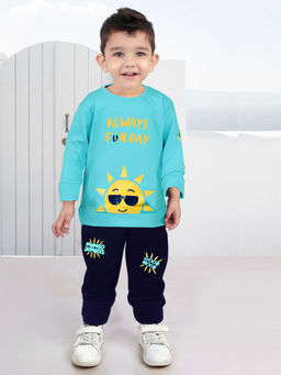 BAD BOYS - Cool & Comfy Blue Printed Full Sleeves T-Shirt & Joggers