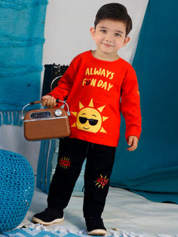 BAD BOYS - Cool & Comfy Orange Printed Full Sleeves T-Shirt & Joggers