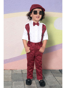 BAD BOYS - Dapper Little Dude Maroon Shirt, Pant, Suspender with Cap & Bow (Set of 5)