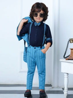 BAD BOYS - Striped Spectacle Blue Shirt, Waistcoat, Pant with Suspender & Bow (Set of 5)