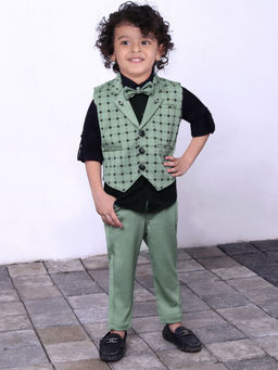 BAD BOYS - Dapper Kiddos Unleashed Green Shirt, Waistcoat with Pant & Bow (Set of 4)
