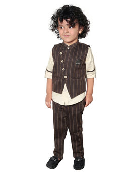BAD BOYS - Striped Spectacle Brown Shirt with Waistcoat & Pant (Set of 3)