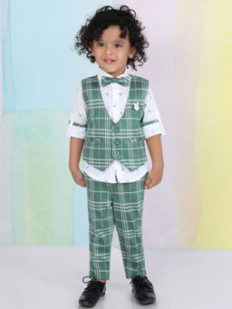 BAD BOYS - Check-Mate Fun Green Shirt, Waistcoat with Pant & Bow (Set of 4)