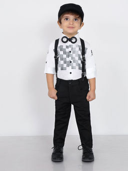 BAD BOYS - Checkmate in Style White Shirt, Pant, Suspender with Cap & Bow (Set of 5)