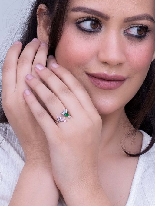 SILMORA Green Platinum Plated Ring