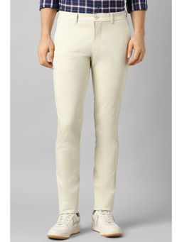 Louis Philippe - Men Cream Super Slim Fit Solid Flat Front Casual Trousers