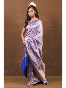 VISHWA - Royal Blue Brocade Saree with Unstitched Blouse