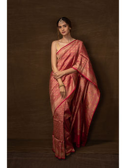 VISHWA - Pink Meenakari Banarsi Brocade Saree with Unstitched Blouse