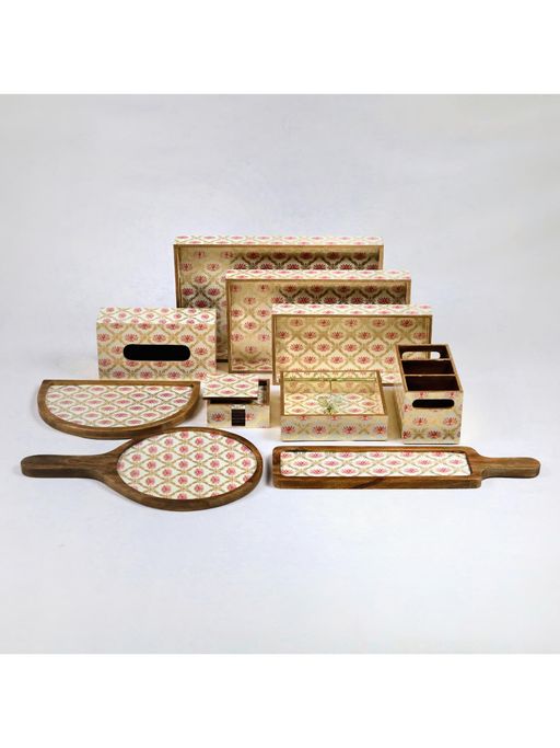 CasaGold Wooden Serveware Set for Dinning Room- Pink Lotus