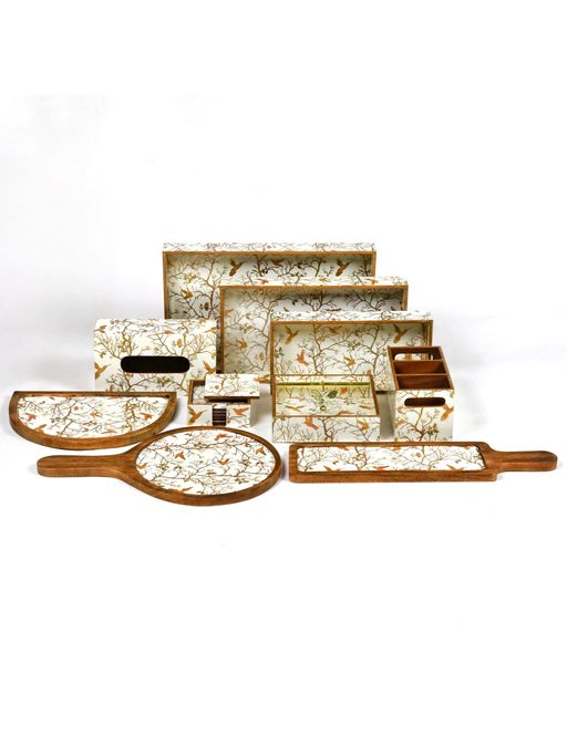 CasaGold Wooden Serveware Set for Dinning Room-White Bird