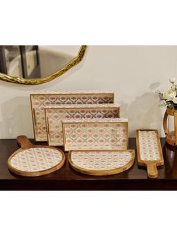 CasaGold - Wooden 6 Pcs Serveware Set for Dinner Table- Pink Lotus