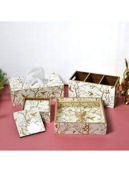 CasaGold - Wooden 4 Pcs Tableware Set-White Bird