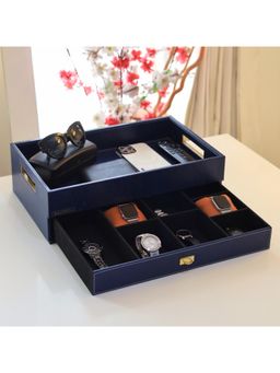 CasaGold - Leather Storage with Drawertray for Office Hotel or Home-Blue