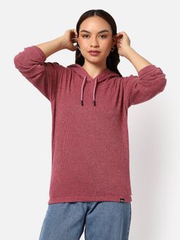 Campus Sutra - Womens Textured Hoodie Sweatshirt Pink