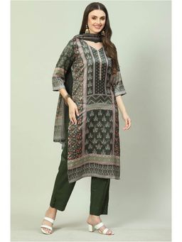 Biba - Olive Cotton Printed Dress Material (Set of 3)