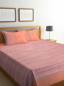 SHADES OF LIFE - Amaze Handloom Cotton Bedcover With Two Pillow Covers (Peachmulti Color Stripe)