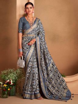 Sareemall - Women's Silk Blend Grey Woven Designer Saree with Unstitched Blouse