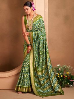 Sareemall - Women's Silk Blend Green Woven Designer Saree with Unstitched Blouse