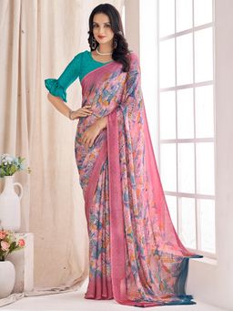 Akhilam - Women's Chiffon Mauve Printed Designer Saree with Unstitched Blouse