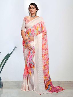 Akhilam - Women's Georgette Multi-Color Digital Print Designer Saree with Unstitched Blouse