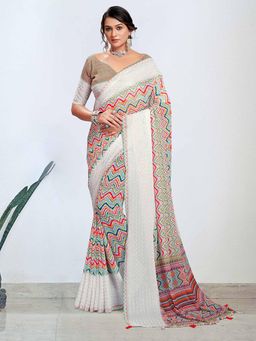 Akhilam - Women's Georgette Multi-Color Digital Print Designer Saree with Unstitched Blouse