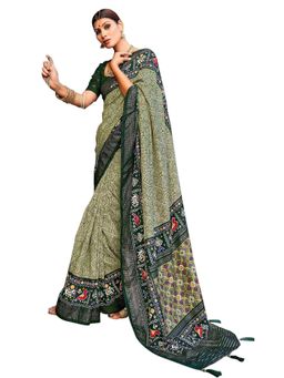 Akhilam - Women's Dola Silk Light Green Printed Designer Saree with Unstitched Blouse