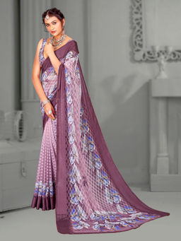 Akhilam - Women's Brasso Mauve Digital Floral Print Designer Saree with Unstitched Blouse