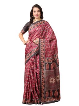 Akhilam - Women's Dola Silk Maroon Printed Designer Saree with Unstitched Blouse