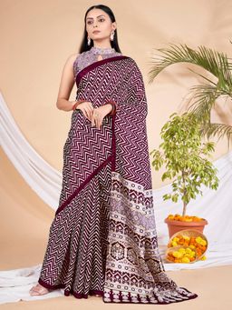 Akhilam - Women's Dola Silk Purple Printed Designer Saree with Unstitched Blouse