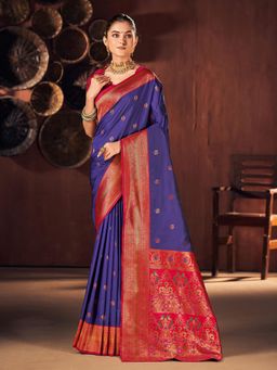 Akhilam - Women's Silk Blend Purple Woven Designer Saree with Unstitched Blouse