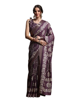 Sareemall - Women's Silk Blend Purple Printed Designer Saree with Unstitched Blouse
