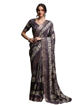Sareemall - Women's Silk Blend Wine Printed Designer Saree with Unstitched Blouse