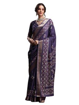 Sareemall - Women's Silk Blend Purple Printed Designer Saree with Unstitched Blouse