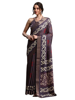 Sareemall - Women's Silk Blend Wine Printed Designer Saree with Unstitched Blouse