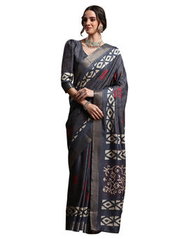 Sareemall - Women's Silk Blend Grey Printed Designer Saree with Unstitched Blouse