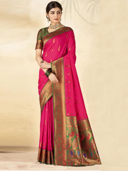 Akhilam - Women's Silk Blend Pink Woven Designer Saree with Unstitched Blouse